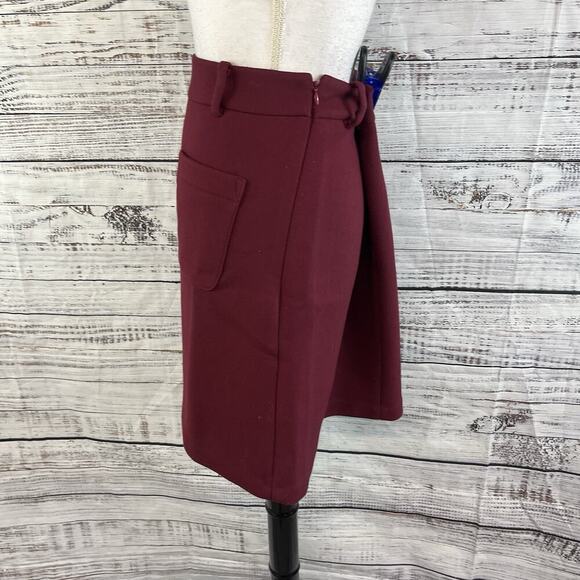 Ann Taylor Loft Skirt sz 8 Mulberry Wine Wool Knee A Line Pockets Career Casual - Picture 5 of 8